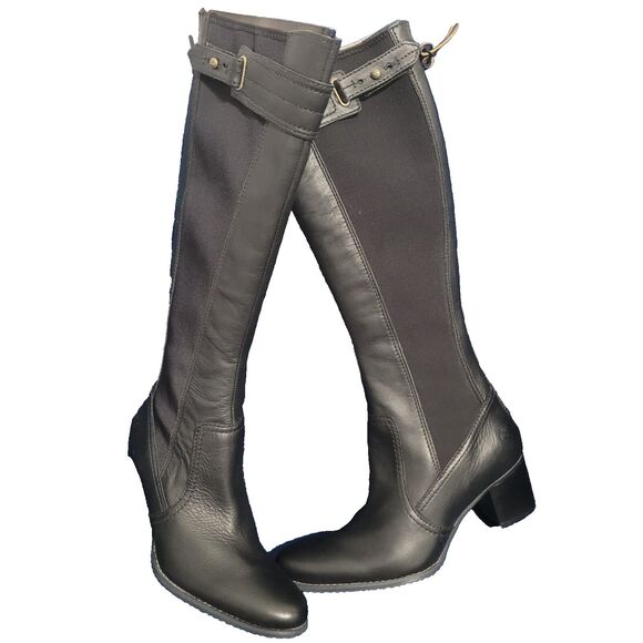 Timberland Black Leather Neoprene Knee High Equestrian Riding Style Tall Boots 6 - Picture 3 of 6
